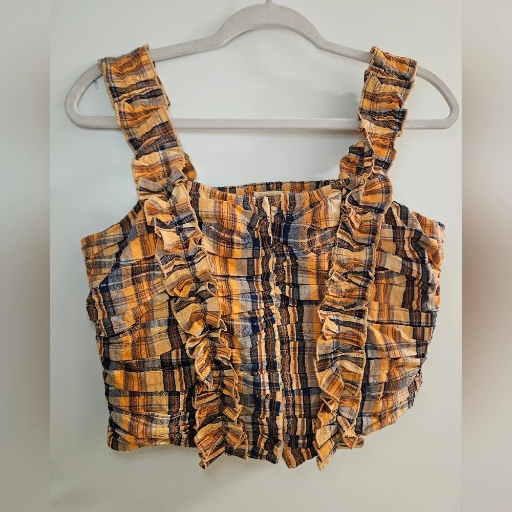 Anthropologie Verb By Pallave Singhee Ruffled Plaid Women Top Corset Size Am - Picture 2 of 7